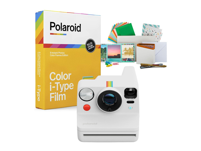 Now Plus Generation 3 Instant Camera Bundle (White) Two-Lens Autofocus System, Color Film for I-Type (Color Frames Edition), Manual Mode, (3 items)