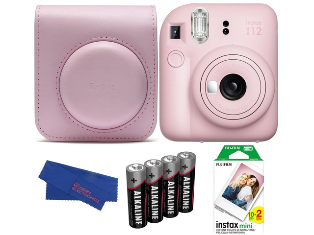 INSTAX MINI 12 Instant Film Camera Bundle, Includes: INSTAX Mini Film (20 Exposures), INSTAX Mini 12 Case and More (5 Items) (Blossom Pink)
