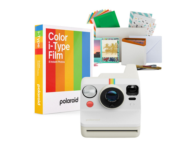 Now Generation 3 Analog Instant Camera Bundle (Pebble White) Originals Color Film 8 Exposures, Two-Lens Autofocus System, (3 items)