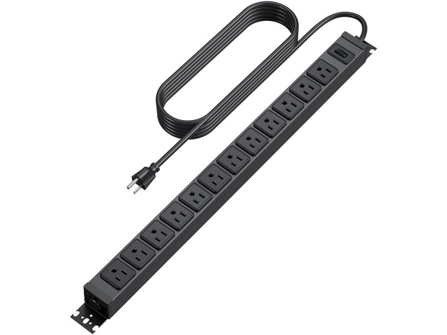 360° Rotating 12 Outlet Mountable Power Strip, Aluminum Alloy Long Power Strip,1200J, Heavy Duty Wall Mount Surge Protector with Switch, 6ft Power...