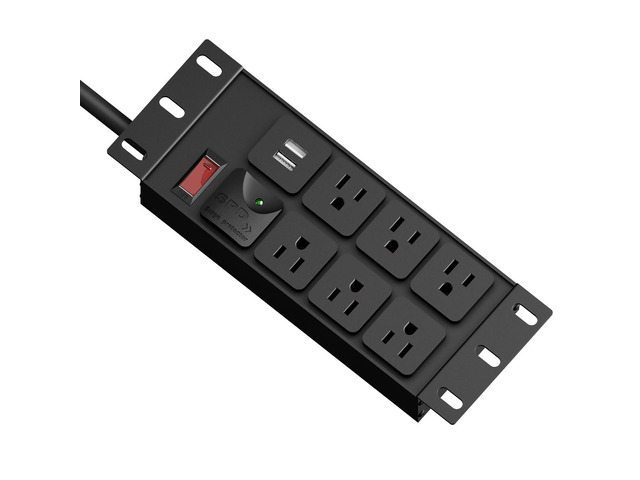 10' Rack PDU- 2U (6Outlets), 1020J Surge Protection,14AWG 6 FT Cable Rack Power Strip(125V/15A)15A Overload Switch and 2 USB-A,for 10' Mini...