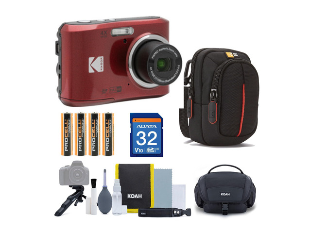 PIXPRO Friendly Zoom FZ45-WH 16MP Digital Camera Bundle (Red) 32GB Memory Card, 2.7' LCD Screen, Cleaning Kit, Case, Batteries, (5 items)