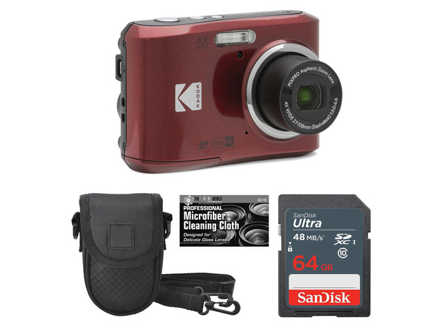 Kodak PIXPRO FZ45 16MP Digital Camera 4X Optical Zoom 27mm Wide Angle 1080P Full HD Video 2.7' LCD Camera (Red) + Padded Case + 64GB Card +...