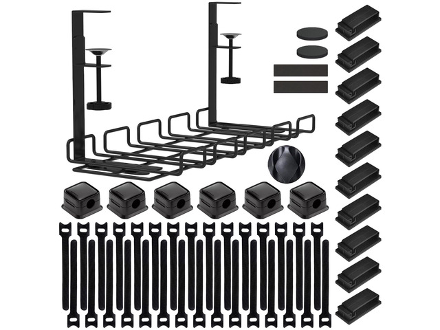 Under Desk Cable Management Tray with 52Pcs Different Essential Accessories No Drill Steel Cord Organizer Kit for Home Office Standing Desk...