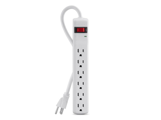 6-Outlet Power Strip Surge Protector with 3-Foot Power Cord, 300 Joules (F5C047),White , compact straight plug, home office, desktop computer,...