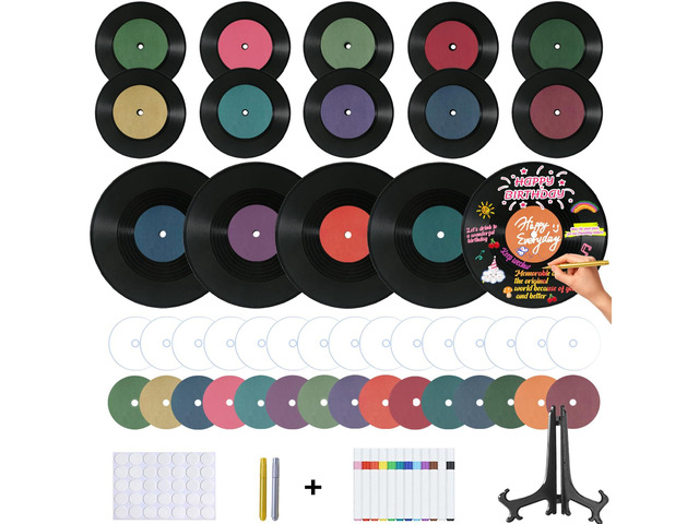 5 12 Inch & 10 7 Inch Vinyl Records Decor Set, Double-Sided Blank Records with 14 Pens, 30 Labels, Triple Display Methods, Popular Vinyl Records...