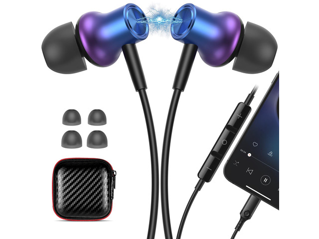 MFi-Certified Wired Headphones for Apple iPhone 14 13 Pro XR Purple Lighting Earbuds for iPhone 12 Pro 11 XS Max XS SE 7 8 Plus Earphones...