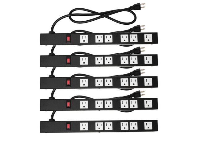 5-Pack OT16063 Heavy Duty Metal Surge Protector Power Strip with Mounting Parts 6 White Outlets 3 Feet Power Cord