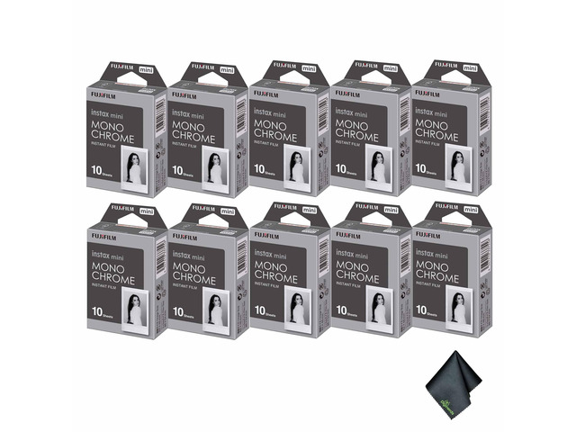 INSTAX MINI Monochrome Film 100 Exposures Bundle For Instant Photos, Scrapbooks & Sharing Includes Cleaning Cloth