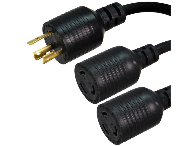 L5-20P to 2X L5-20R Y Splitter Power Cord, 20A, 125V, 12/3 SJT, 10ft + 2ft Legs