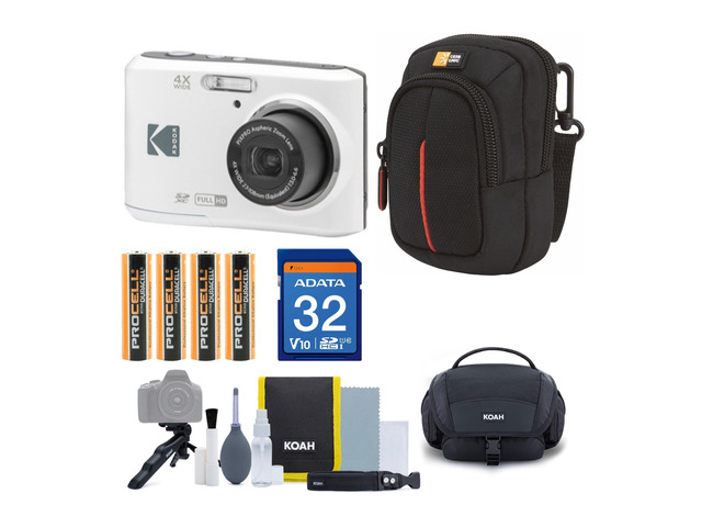 PIXPRO Friendly Zoom FZ45-WH 16MP Digital Camera with 4X Optical Zoom 27mm Wide Angle and 2.7' LCD Screen (White) Bundle with Cleaning Kit, 32GB...
