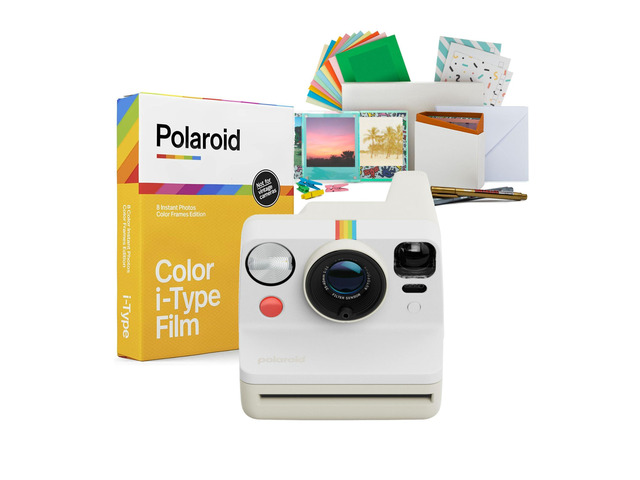 Now Generation 3 Analog Instant Camera Bundle (Pebble White) Two-Lens Autofocus System, Color Film for i-Type, (3 items)