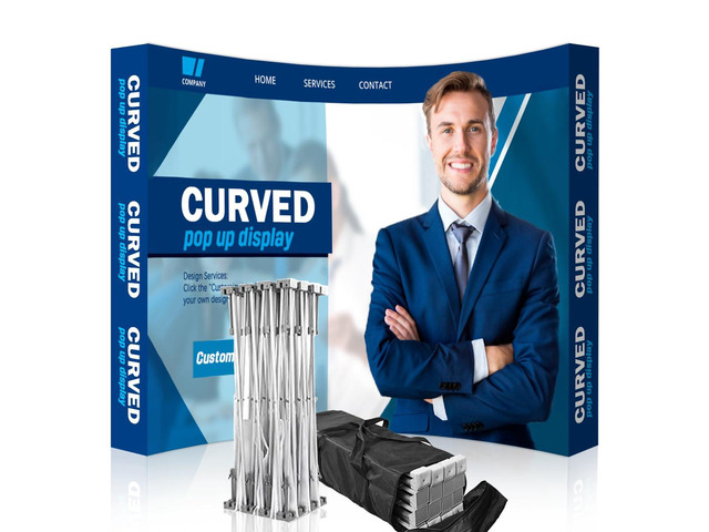 Custom Curved Pop Up Displays Trade Show Backdrop 7.5x7.5 FT Tension Fabric HD Banner Printing Banner Pop-up Display Stand Trade Show Booth...