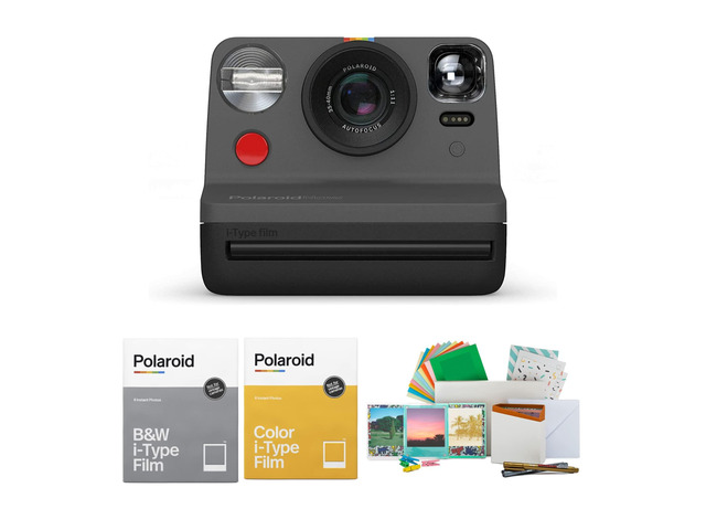 Originals Now Viewfinder i-Type Instant Camera (Black) Bundle Reusable Vintage Photo Accessory Kit, B & W Film, (4 items)