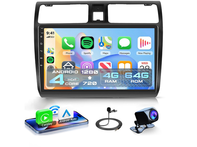 4Core 4G+64G Android 15 Car Stereo Radio for Suzuki Swift 2005-2010 Wireless Carplay Android Auto 5G-WiFi GPS Navigation, 10.1 inch Touchscreen BT...
