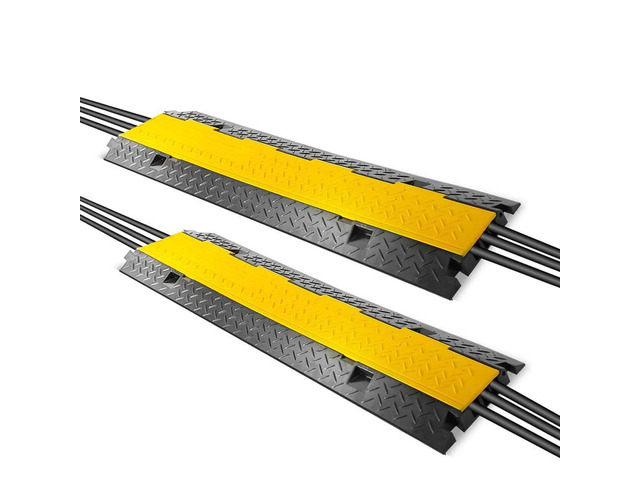 Ramp-3 Channel Rubber Floor Cord Concealer-Heavy Duty Cable Protector Wire/Hose/Pipe Hider Driveway Protective Covering Armor PCBLCO105X2 (Pair),...