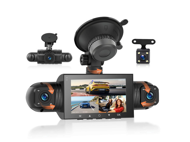 4 Channel Dash Cam Front and Rear Inside Left Right, 360 Degree View Dash Camera for Cars, 1080P Front + 3 Cameras, Night Vision, Loop Recording,...