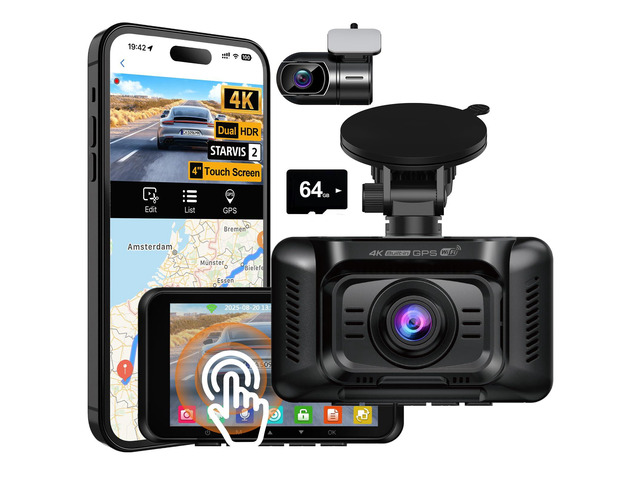 4K Dash Cam Front and Rear,STARVIS 2 HDR Dash Camera for Car 4 Inch Touch Screen Dashcam with Free 64GB Card, GPS, 5G WiFi, Loop Recording, 24H...
