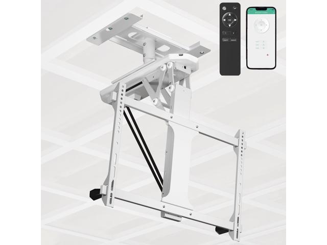 Drop Ceiling Electric TV Mount for 32 to 70 inch Screens, Flip Down Motorized VESA Bracket, Holds TVs up to 77 lbs, App and Voice Control, White,...