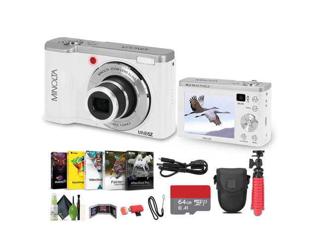 MNB5Z 56MP Dual Lens Point & Shoot Digital Camera with 5X Optical Zoom & 5K Ultra HD Video Bundle with 64GB Memory Card + Vlogger Tripod + Bag +...