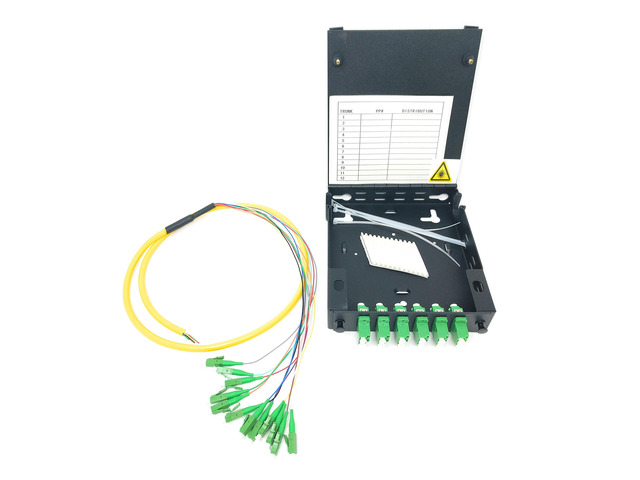 12 Port Wall Mount Fiber Enclosure with Splicing Module Singlemode Duplex LC-APC Kit (Includes a 1 Meter 12 Strand LC-APC Pigtail and 6 Port Duplex...