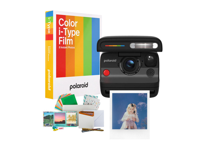 Flip Instant Camera Bundle (Black) Color Film for i-Type 8 Exposures, Sonar Autofocus, Retro Design, (3 items)