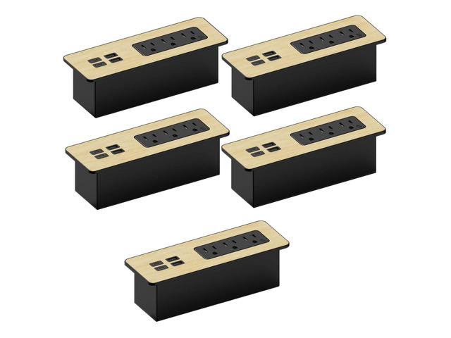 Recessed Power Strip Kit with Fast Charging 2 PD65W USB-C Ports, 2 USB-A Ports, 3 Power Desk Outlets, Replaceable Wooden Finish Panel Plate Flush...