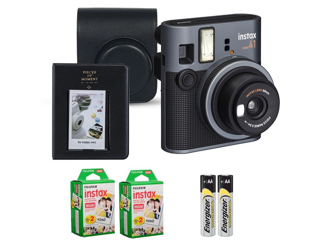 Instax Mini 41 Instant Camera Black Bundle Includes 40-Sheets Instax Mini Film, Protective Case, and Mini Photo Album