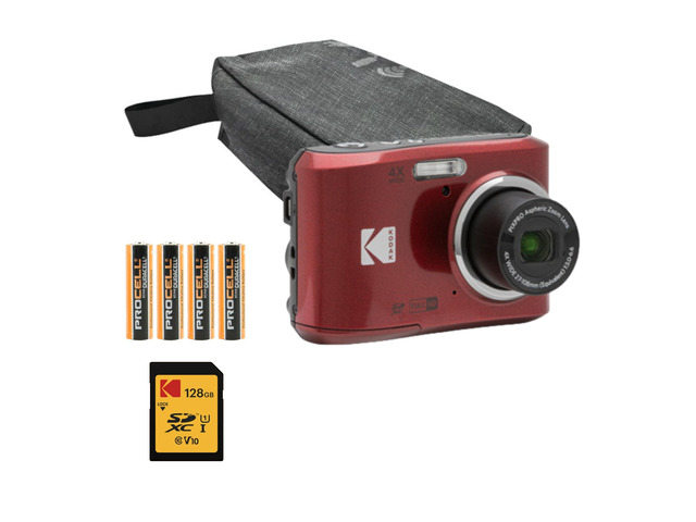 PIXPRO FZ45 Friendly Zoom Digital Camera (Red) Bundle 128GB SD Class 10 UHS-I U1 V10 Full HD Memory Card, Folding Storage Travel Case, Procell...