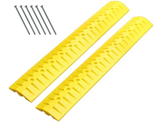 6 Foot Speed Bump HDPE Polyethylene Traffic Hump Vehicle Cable Ramp Cord Cover Hose Protector Includes Asphalt Mounting Hardware Safety Yellow (2...