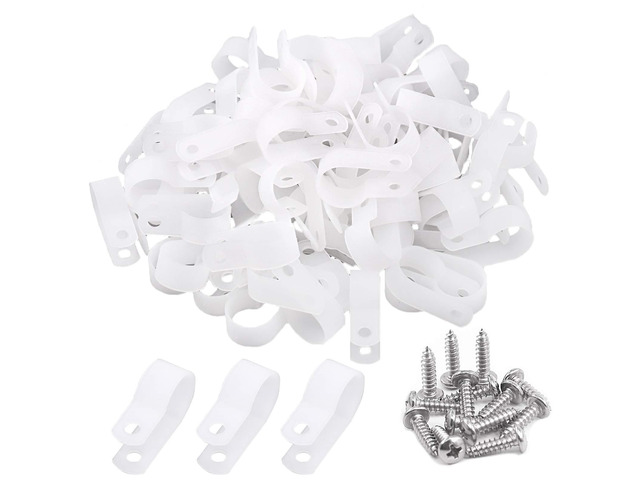 120 Pieces 5/8 inch White Nylon Cable Clamps with Stainless Steel Screws, R-Type Mounting Cord Fastener Wire Clamps for Wire Pipe Management