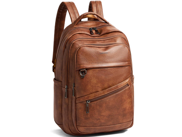 Backpack for Women Men - Vegan Leather Backpack Purse Travel Carry-on Bag College Bookbag Work fits 16.5' Laptop, Brown