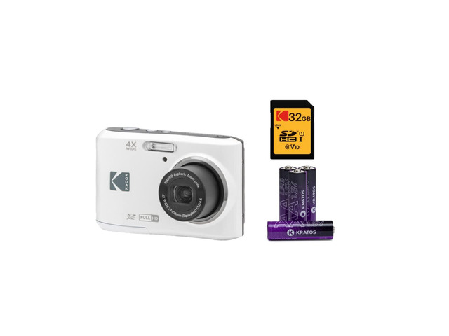 Kodak Friendly Zoom FZ45-WH 16MP Digital Camera Bundle (White) 32GB Memory Card, 2.7' LCD Screen, 4X Optical 27mm Wide Angle, (6 items)
