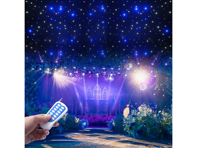 LED Star Lights Curtain, 19.69 * 9.48FT Star Light Curtain Backdrops Galaxy Starry Background White & Blue Foldable Wedding Stage Backdrop for...