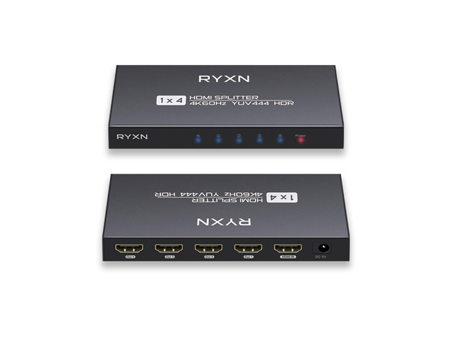 HDMI 2.0 Splitter 1 in 4 Out 4K 60Hz, HDCP Bypass, Dolby Atmos, YUV 4:4:4, HDCP2.2/2.3, EDID, LPCM5.1/7.1, Compatible PS5/4/3, Xbox, Roku, Apple...