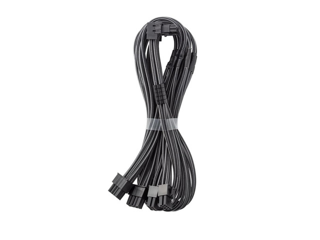 E-Series Pro ModMesh Sleeved 12V-2x6 12VHPWR 90° StealthSense PCIe Cable for EVGA G/G+ / P/P+ / T - Variant B (Carbon, 16-pin to Quad 8-pin, 60cm)