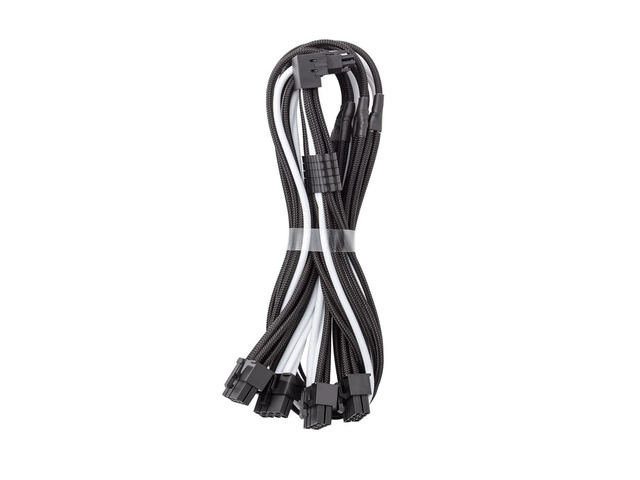 E-Series Pro ModMesh Sleeved 12V-2x6 12VHPWR 90Â° StealthSense PCIe Cable for EVGA G/G+ / P/P+ / T - Variant A (Black + White, 16-pin to Quad 8-pin,...