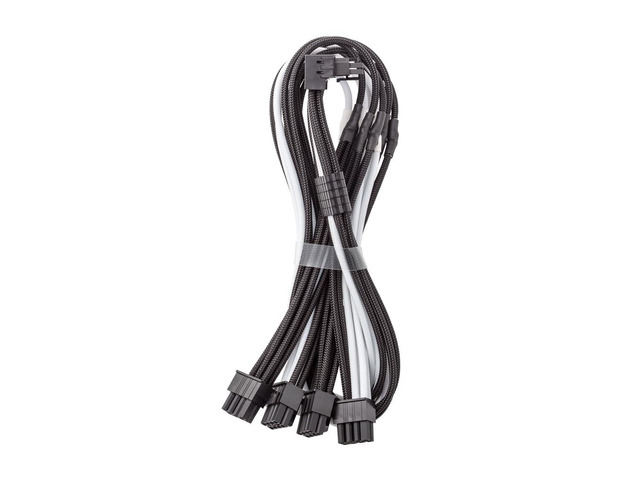 E-Series Pro ModMesh Sleeved 12V-2x6 12VHPWR 90° StealthSense PCIe Cable for EVGA G/G+ / P/P+ / T - Variant B (Black + White, 16-pin to Quad 8-pin,...