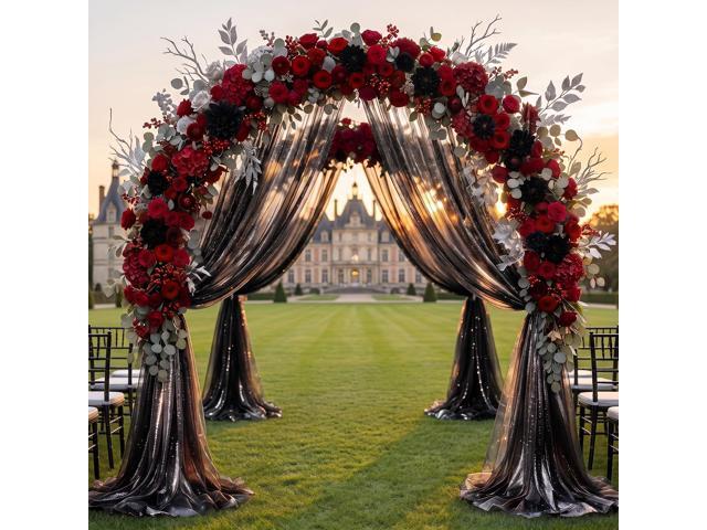 Wedding Arch Draping Fabric 28' x19FT Black Shimmery Sheer Fabric Drapes 2 Panels Arch Backdrop Curtains for Wedding Decor Ceremony Birthday Party...