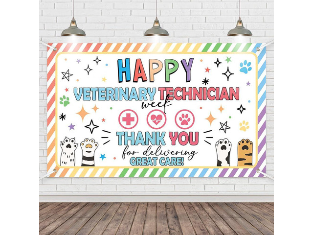 Vet Tech Week Decorations Banner Party Backdrop Gifts Bulk 70.8x43.3 Inch Thank You for All You Do We Appreciate You Sign Wall Supplies...