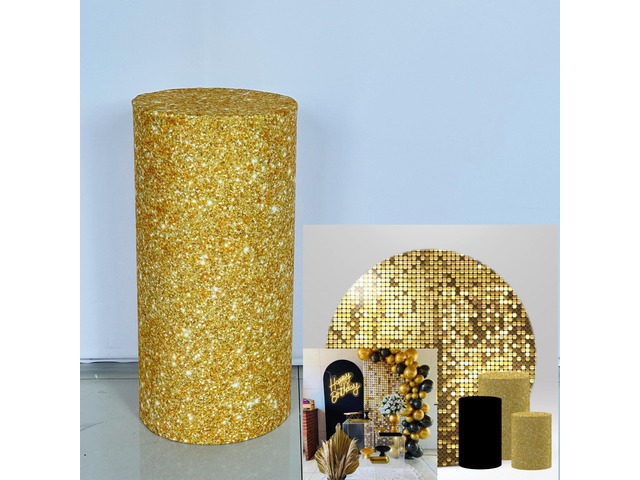 Stretchy Cloth Cylinder Cover for Party Decoration Plinth Cover Pedestal Cover Golden Style