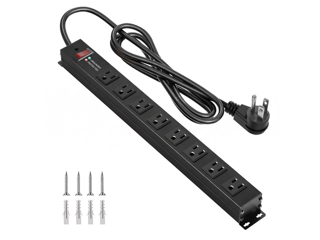 Heavy Duty 8 Outlets Metal Surge Protector Power Strip 2000J, 6FT Wall Mount, 1.6In Wide Spacing, Flat Plug, Black, 15A/1875W, 14AWG Cord for...