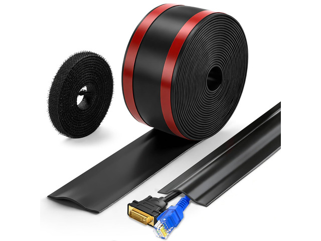 16.4ft Cable Protector, Self-Adhesive Floor Cord Cover for Home Office Flexible PVC Cord Covers, Cut-to-Fit, Safe for Carpet & Hard Floors Hide...