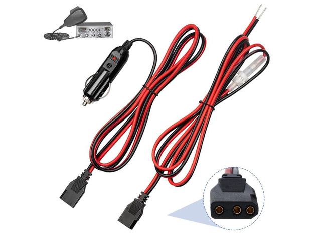 2 Pack CB Radio Power Cord, 3 Pin Plug Cable with 12V Cigarette Lighter CB Power Cord Compatible with Cobra Uniden Midland Mobile Radios, 2-Wire...