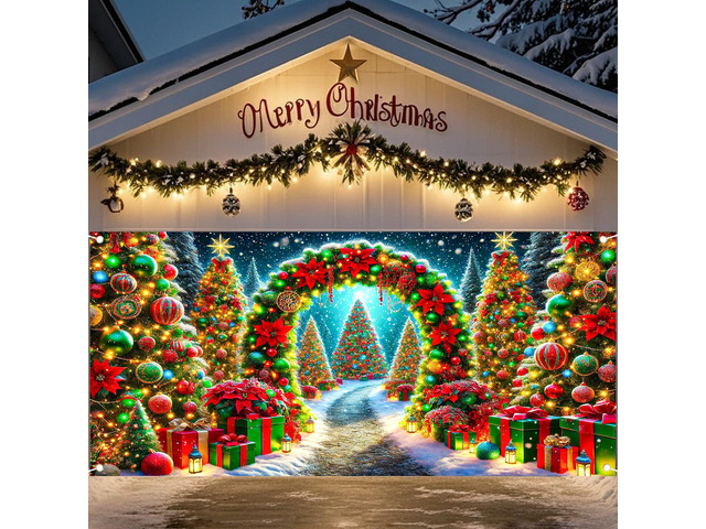 Christmas Garage Door Cover 6x13 Ft Polyester Xmas Holiday Decor, Festive Display, Garage Door Christmas Cover, Front Door Decor, Home, Party,...