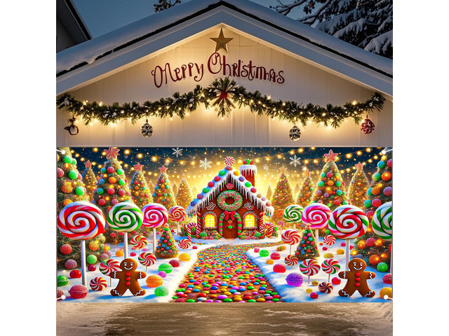 Christmas Garage Door Cover 6x13 Ft Polyester Xmas Holiday Decor, Festive Display, Garage Door Christmas Cover, Front Door Decor, Home, Party,...