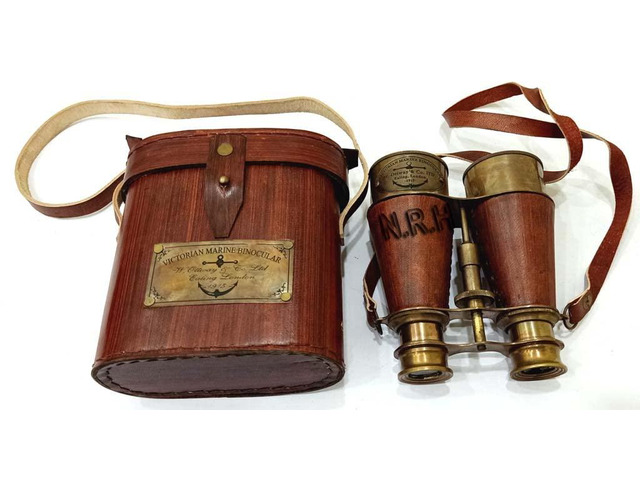 Captains Antique Brass Binoculars, Brown Leather Nautical Binocular for Kids & Adults Vintage & Marine Binoculars for Hiking, Camping, Hunting,...