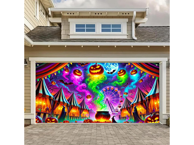 Halloween Garage Door Covers Decorative 13x6ft Banner Polyester, carnival witch party Halloween Garage Door Covers Decorative for festive yard,...