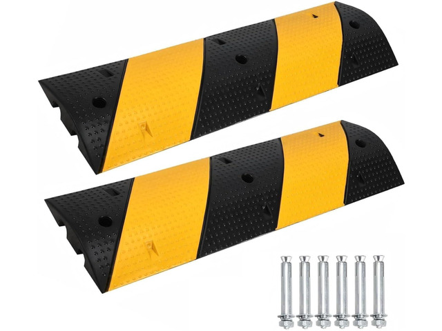 3.3 Ft Rubber Speed Bump 2 Pack, 25000 Lbs Capacity Heavy Duty Rubber Traffic Bumps, 39.6 Inch Cable Ramp Protector with 2 Channels, Driveway,...