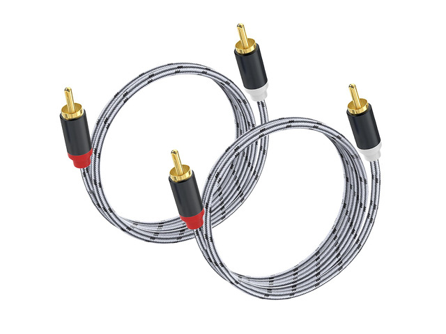 RCA to RCA Audio Cable - 1 Male to 1 Male Stereo Audio Cable Converter (2-Pack) for Subwoofer, Home Theater, High-Fidelity Audio - Double Shielding...